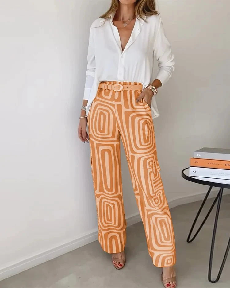 Lavinque Pants Orange / S Pantalon Fluide à Motif Graphique | Tons Neutres | Chic et Audacieux