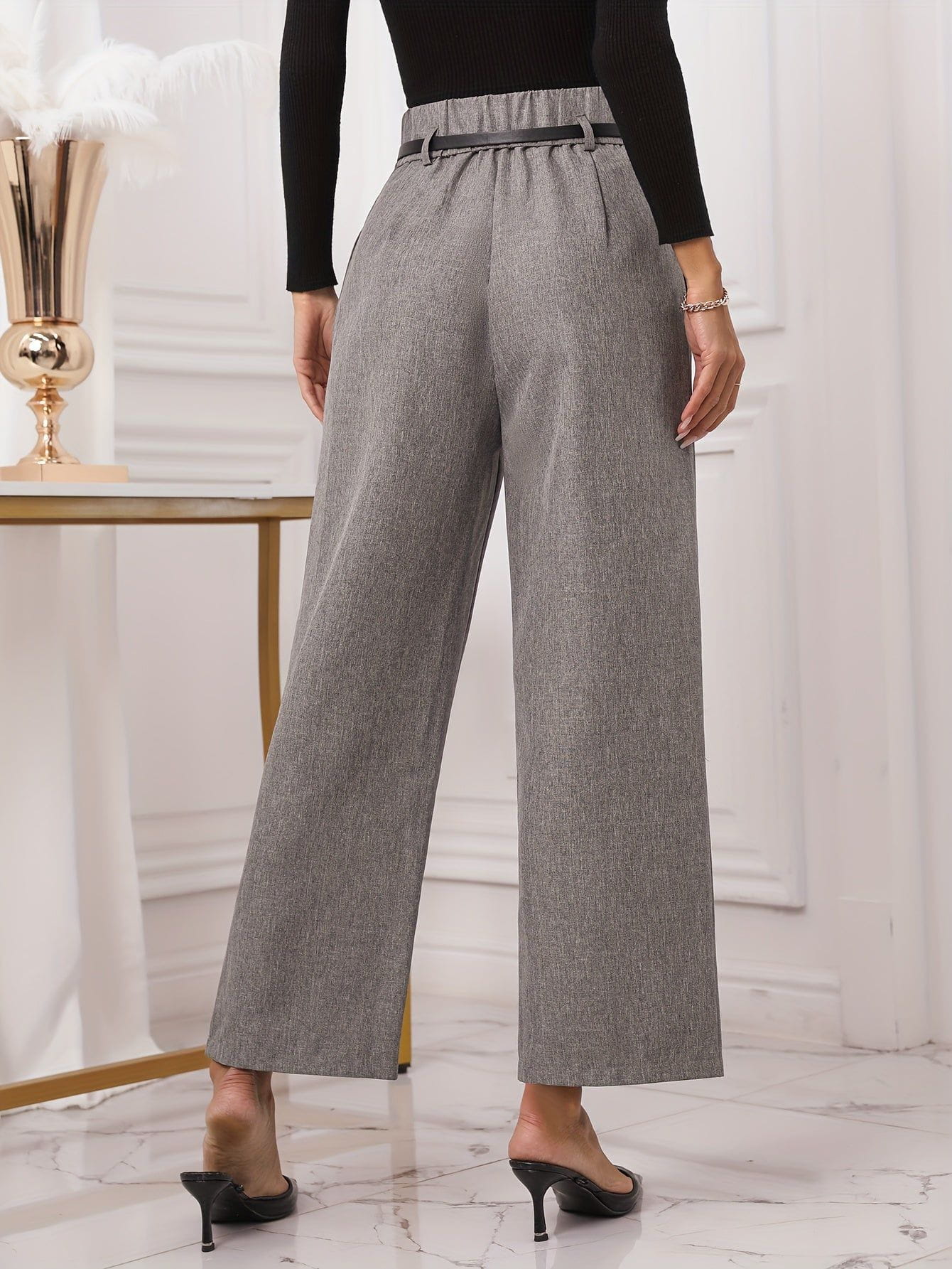 Lavinque Pants Pantalon à Pinces Gris | Ceinture Nœud | Élégant et Polyvalent
