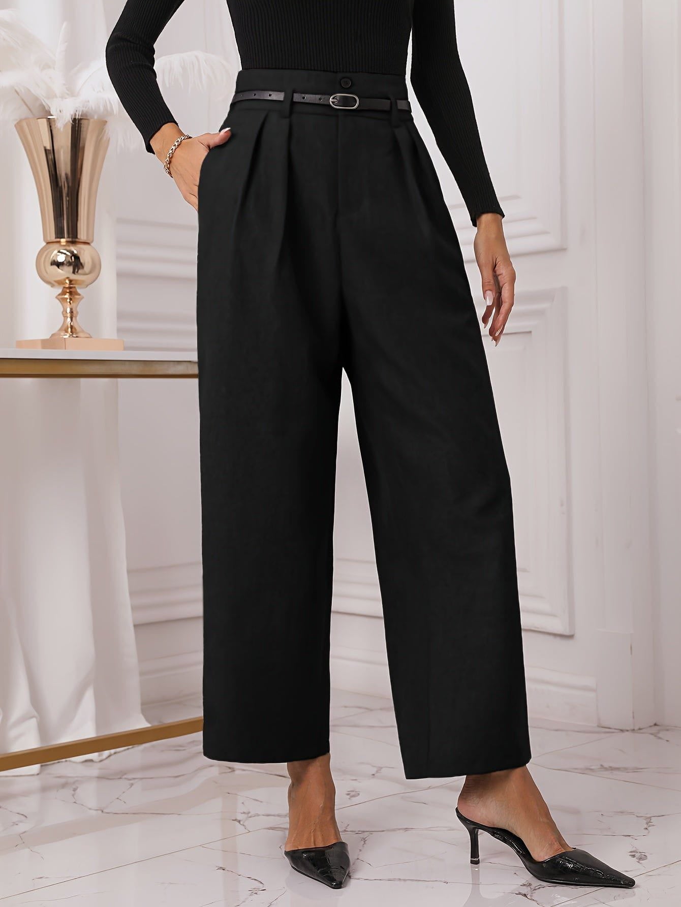 Lavinque Pants Pantalon à Pinces Gris | Ceinture Nœud | Élégant et Polyvalent