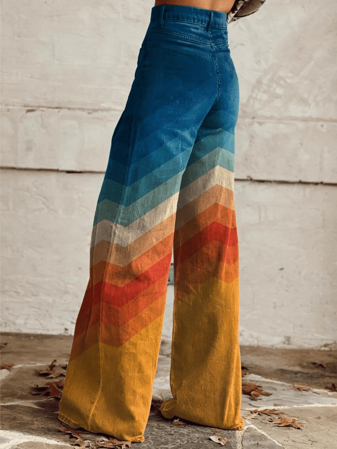 Lavinque Pants Pantalon Évasé Dégradé | Motif Chevron Arc-en-Ciel | Vintage et Lumineux