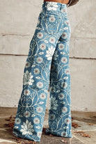Lavinque Pants Pantalon évasé imprimé floral | Bleu | Esprit bohème et rétro