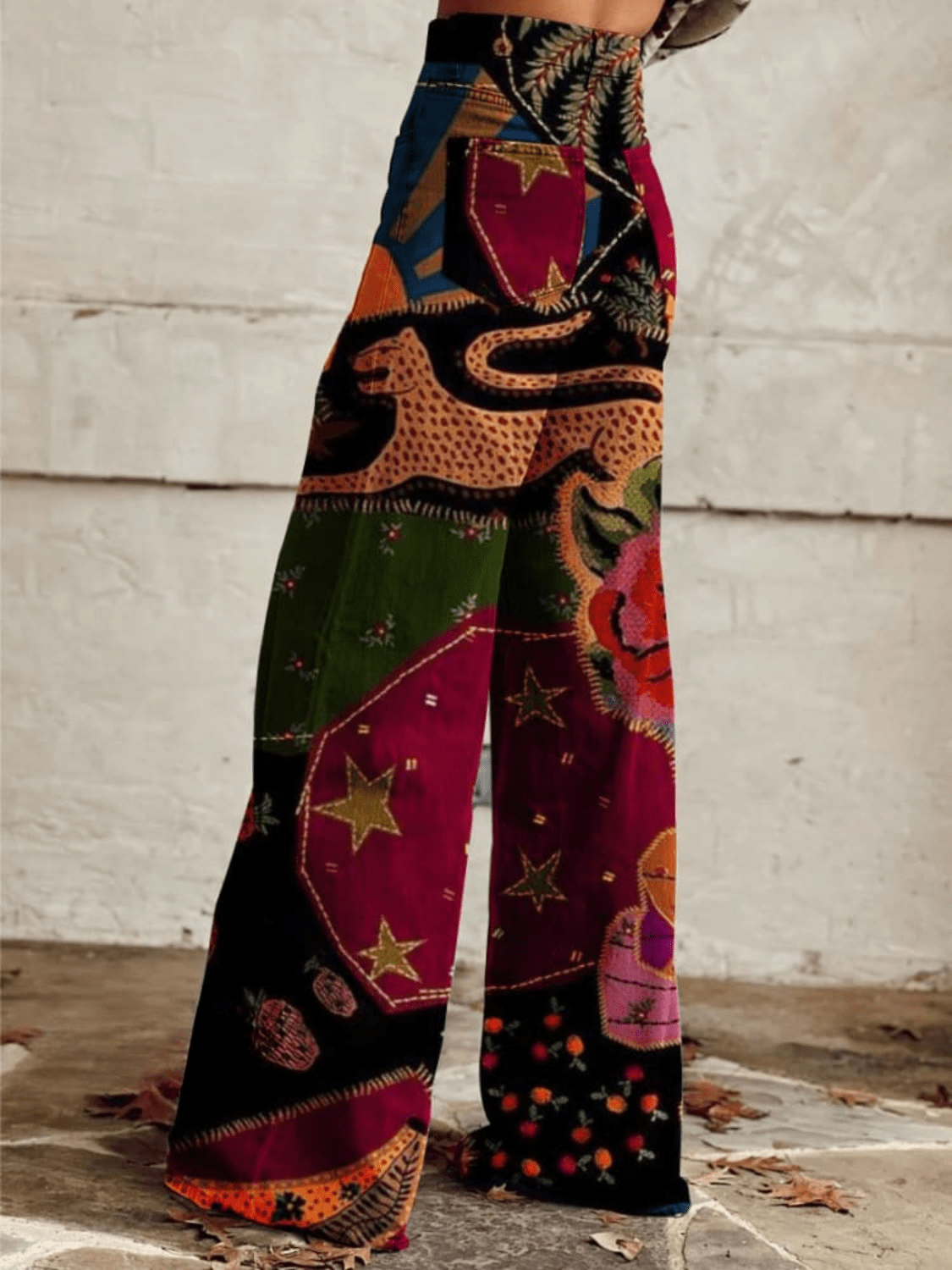 Lavinque Pants Pantalon Évasé Psychédélique | Motif Cosmique et Floral | Audacieux et Créatif