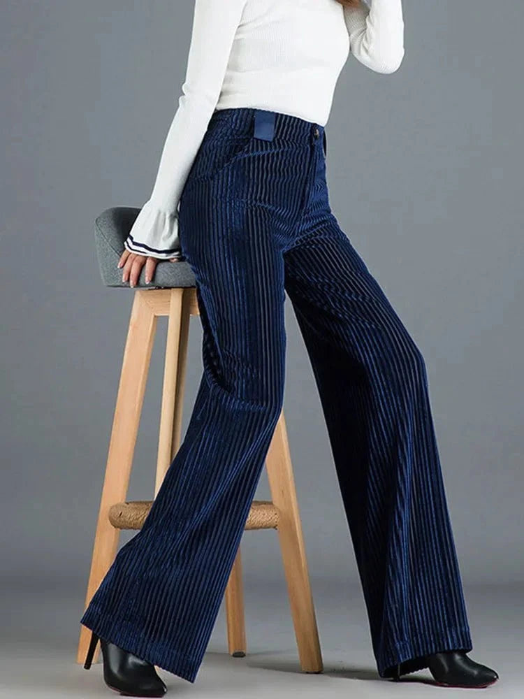 Lavinque Pants Pantalon Évasé Velours | Taille Haute | Élégance Rétro et Confort
