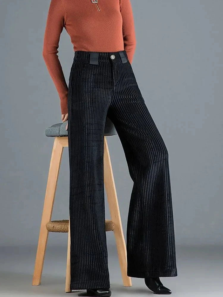 Lavinque Pants Pantalon Évasé Velours | Taille Haute | Élégance Rétro et Confort