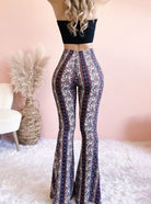 Lavinque Pants Pantalon Flare Femme | Velours & Imprimé Bohème | Look Rétro Chic