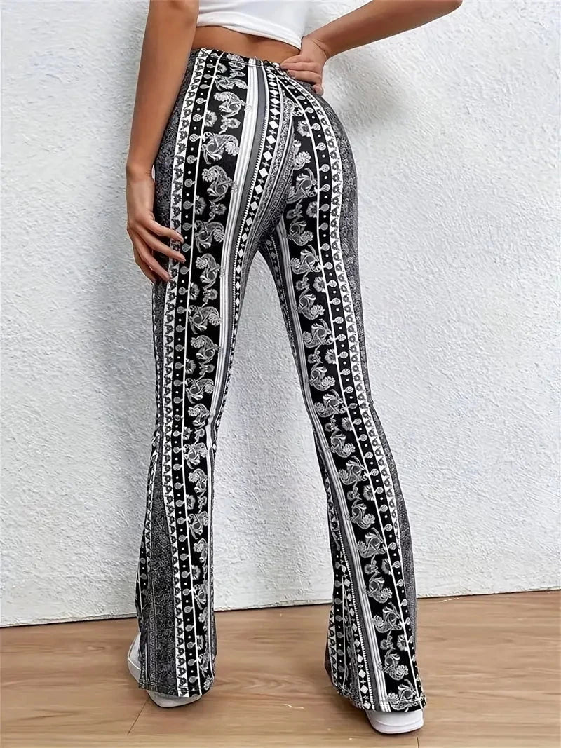 Lavinque Pants Pantalon Flare Femme | Velours & Imprimé Bohème | Look Rétro Chic
