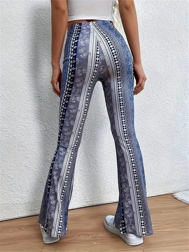 Lavinque Pants Pantalon Flare Femme | Velours & Imprimé Bohème | Look Rétro Chic