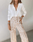 Lavinque Pants Pantalon Fluide à Motif Graphique | Tons Neutres | Chic et Audacieux