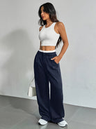 Lavinque Pants Pantalon Large à Rayures | Bleu Marine | Street et Structuré