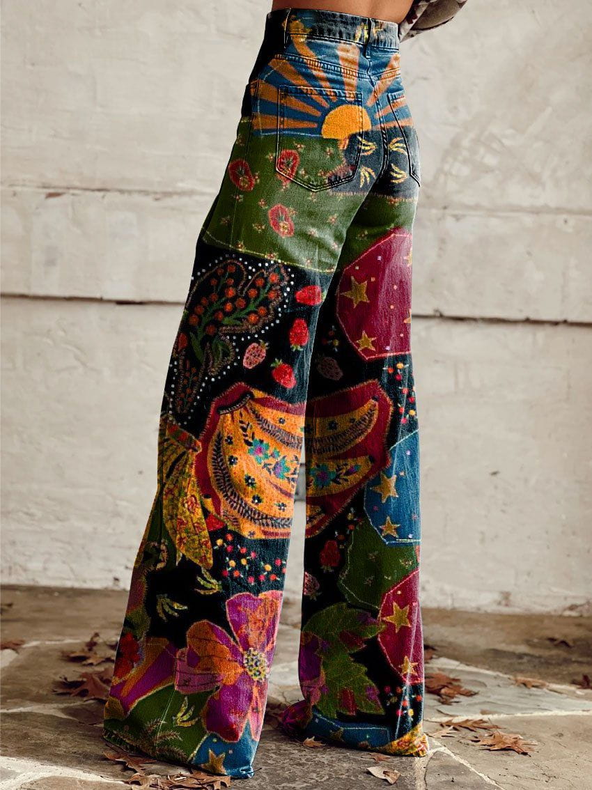 Lavinque Pants Pantalon Large Bohème | Couleurs Vibrantes | Style Années 70