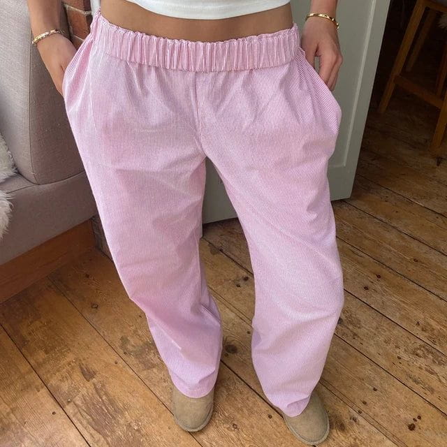 Lavinque Pants Pantalon Large Rayé | Taille Élastique | Confortable et Tendance