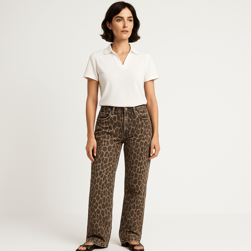 Lavinque Pants Pantalon Léopard Droit | Denim Imprimé | Style Audacieux et Confort Stretch