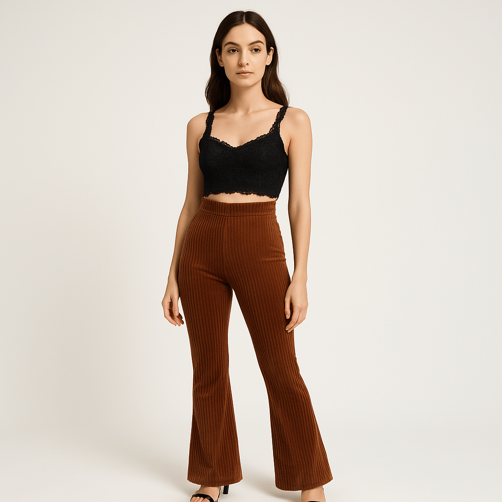 Lavinque Pants Pantalon Patte d’Eph Velours | Taille Haute Stretch | Élégant et Glamour