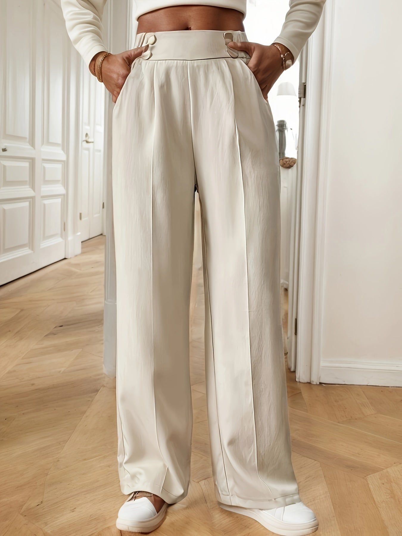 Lavinque Pants Pantalon Taille Haute Écru | Large et Élégant | Chic et Polyvalent
