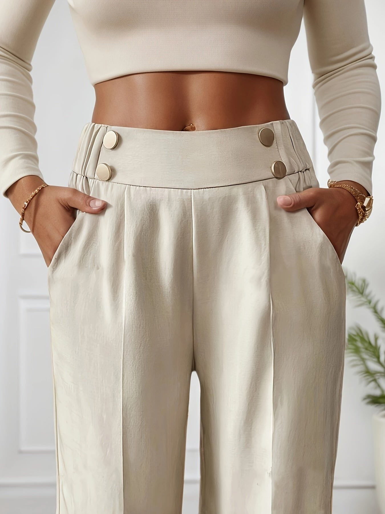 Lavinque Pants Pantalon Taille Haute Écru | Large et Élégant | Chic et Polyvalent