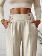 Lavinque Pants Pantalon Taille Haute Écru | Large et Élégant | Chic et Polyvalent