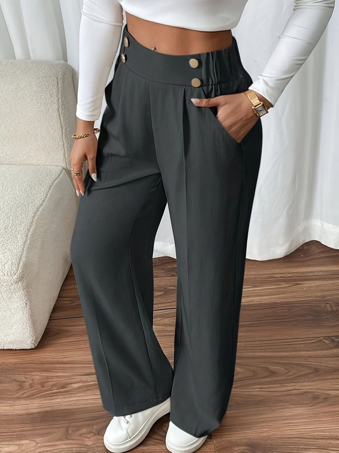 Lavinque Pants Pantalon Taille Haute Écru | Large et Élégant | Chic et Polyvalent