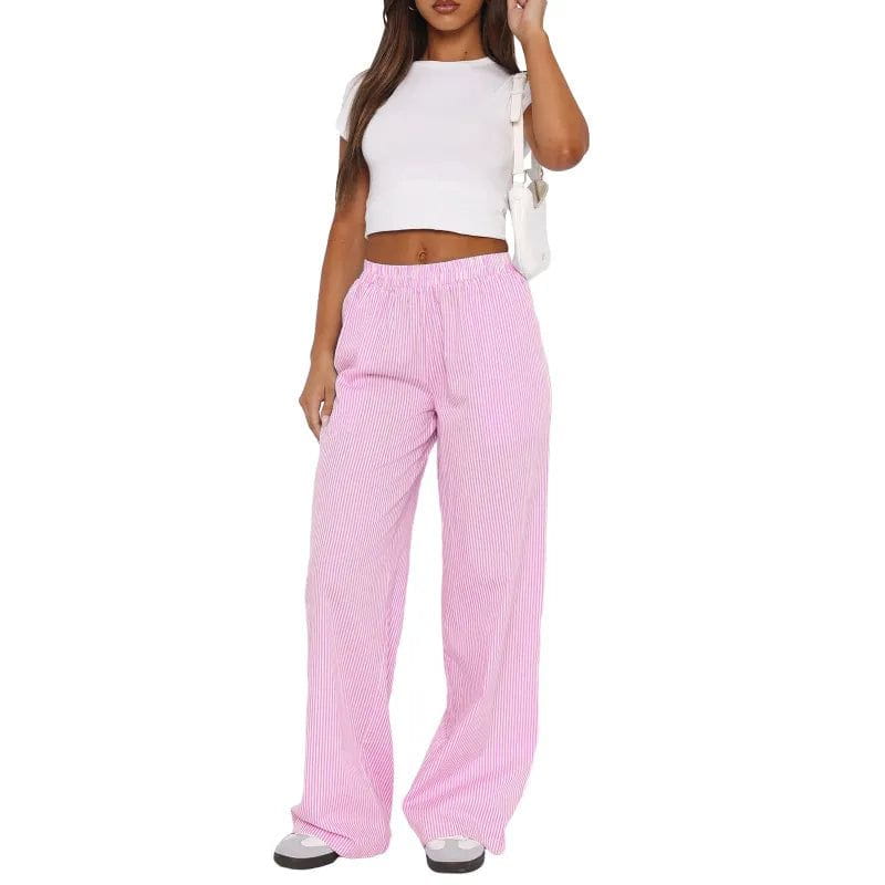 Lavinque Pants Rose / S Pantalon Large Rayé | Taille Élastique | Confortable et Tendance