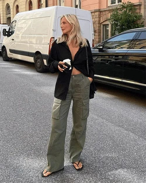 Lavinque Pants Vert Armée / XS Pantalon Cargo Large | Taille Haute | Tendance et Confortable