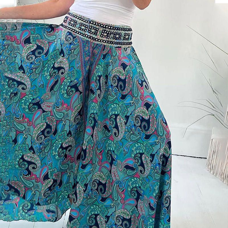 Lavinque Pants Vert / S Pantalon Large Bohème | Fluide & Confortable | Motif Fleuri Élégant