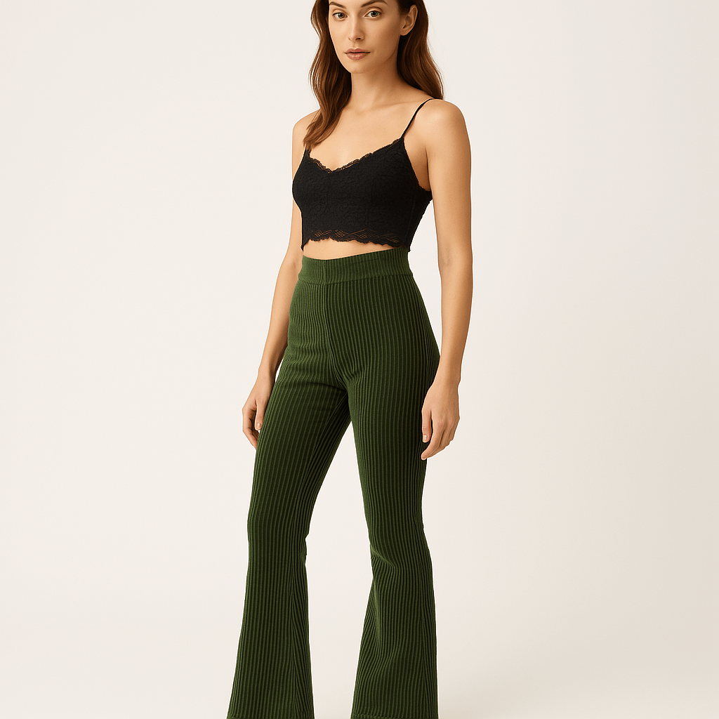 Lavinque Pants Vert / S Pantalon Patte d’Eph Velours | Taille Haute Stretch | Élégant et Glamour