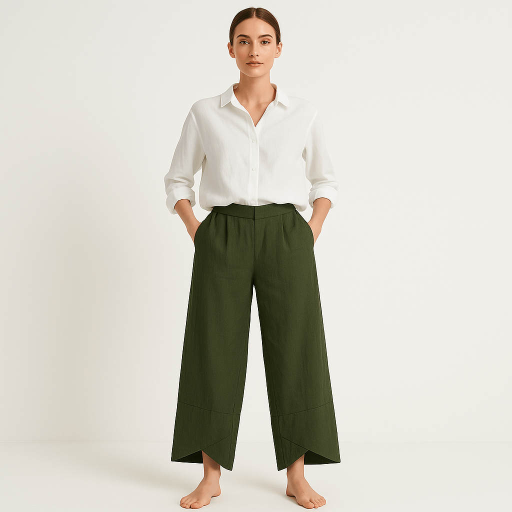 Lavinque Pants Vert / XS Pantalon Large en Lin | Tissu Naturel | Léger et Décontracté