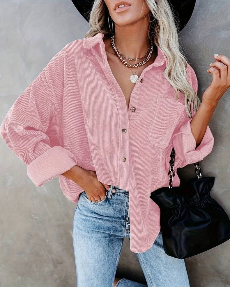 Lavinque Roze / S Bella | Vintage fluwelen overhemd