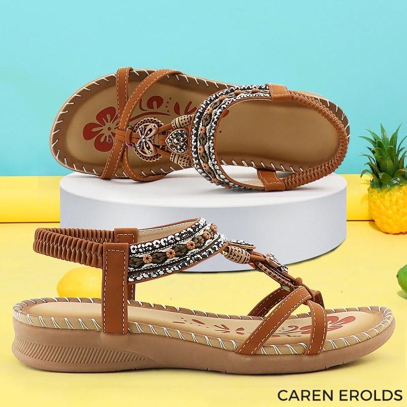 Lavinque sandal Marron / 34 Sandales Bohèmes à Perles | Confort et Élégance | Idéales pour l'Été