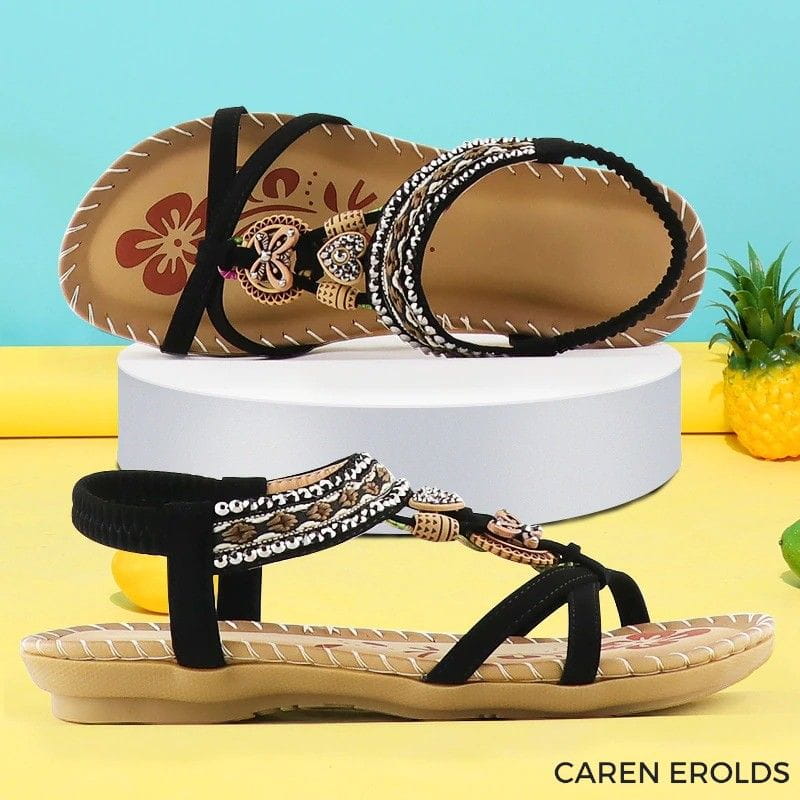 Lavinque sandal Noir / 34 Sandales Bohèmes à Perles | Confort et Élégance | Idéales pour l'Été