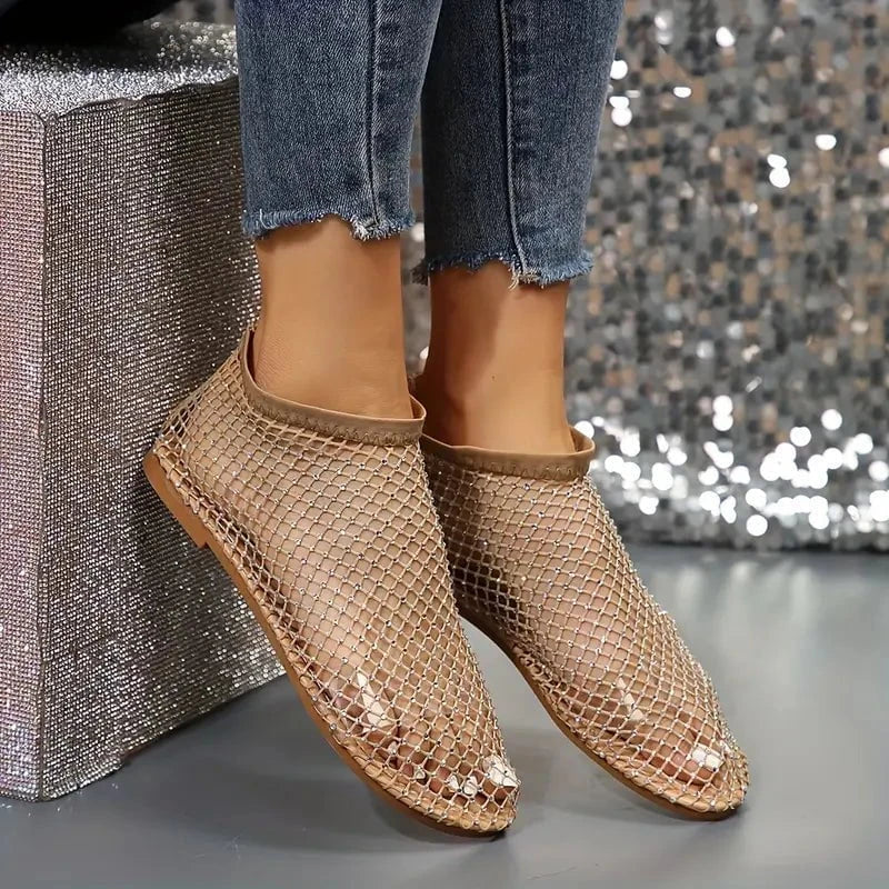 Lavinque Sandals Ballerines Filet Strass | Transparentes et Noires | Tendance et Élégance