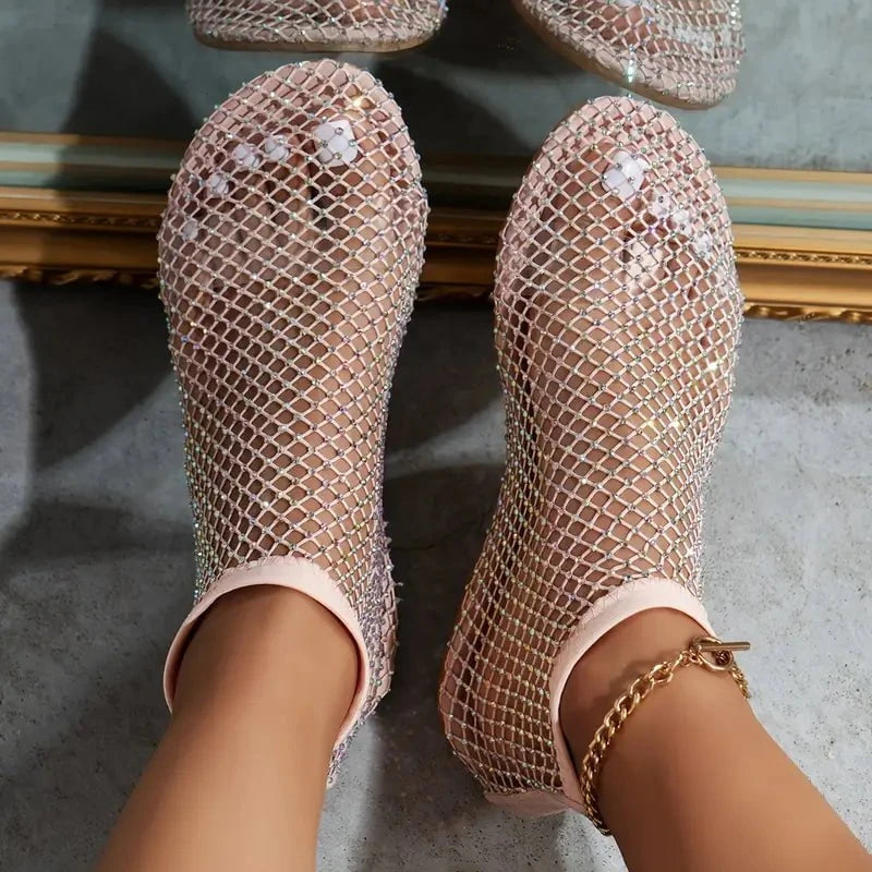 Lavinque Sandals Ballerines Filet Strass | Transparentes et Noires | Tendance et Élégance