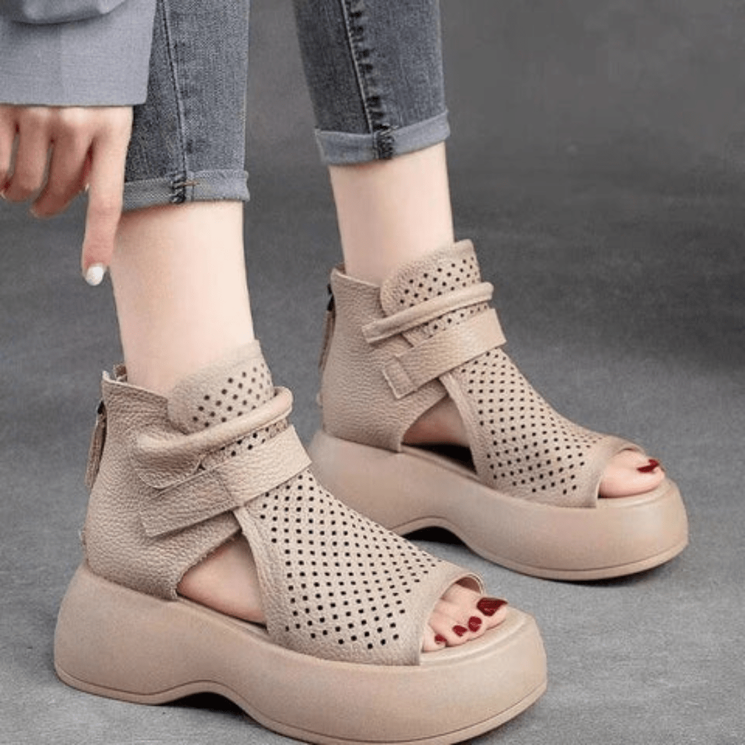 Lavinque Sandals Beige / 34 Sandales Montantes en Cuir | Confort & Style | Semelle Épaisse