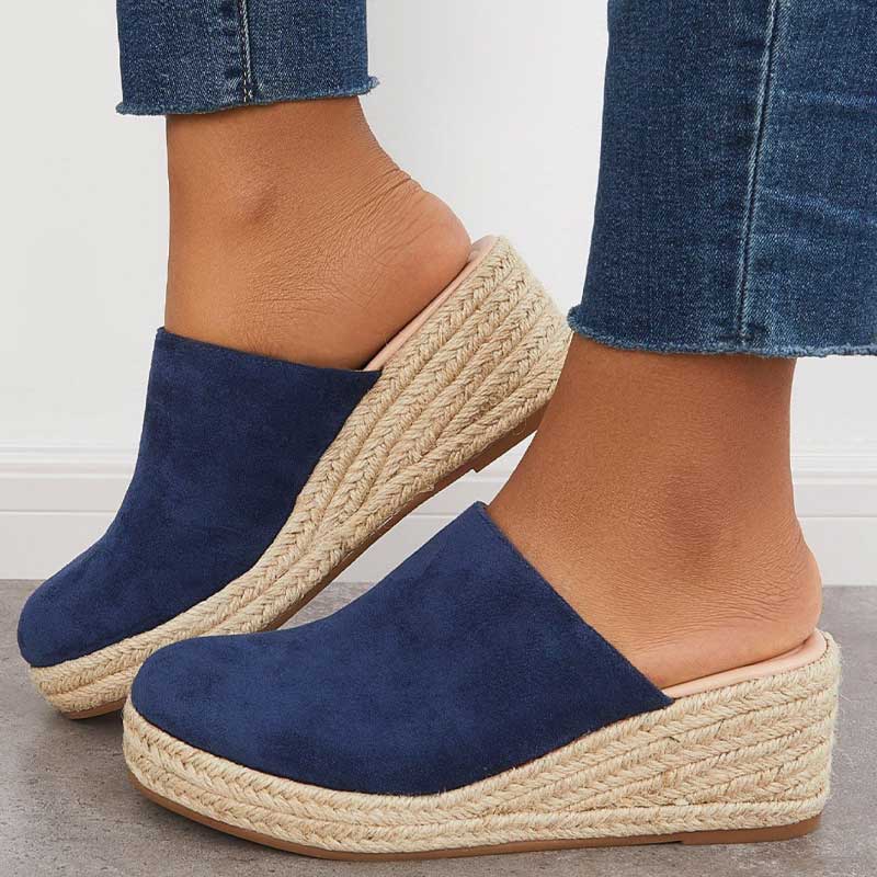 Lavinque Sandals Bleu / 34 Mules Compensées | Confort & Élégance | Effet Espadrille
