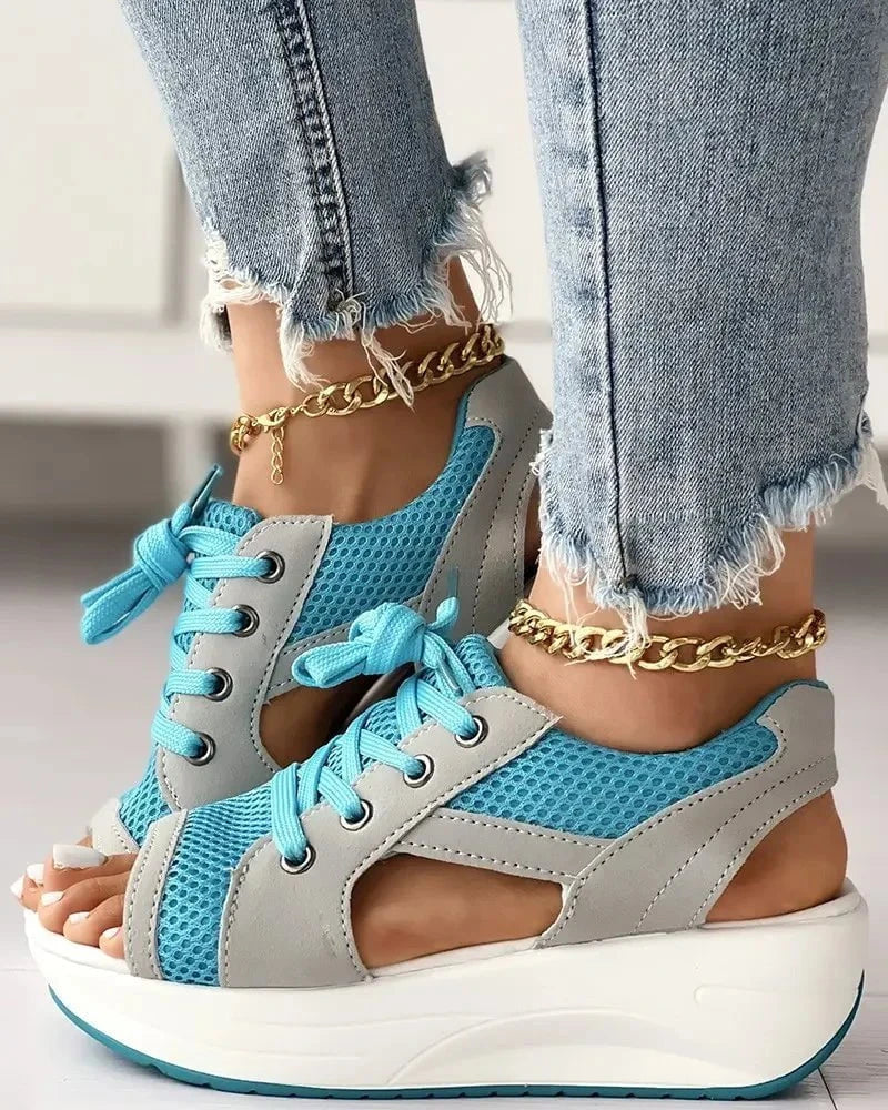 Lavinque Sandals Bleu / 35 Sandales Baskets à Semelle Épaisse | Confort Style | Look Sport-Chic