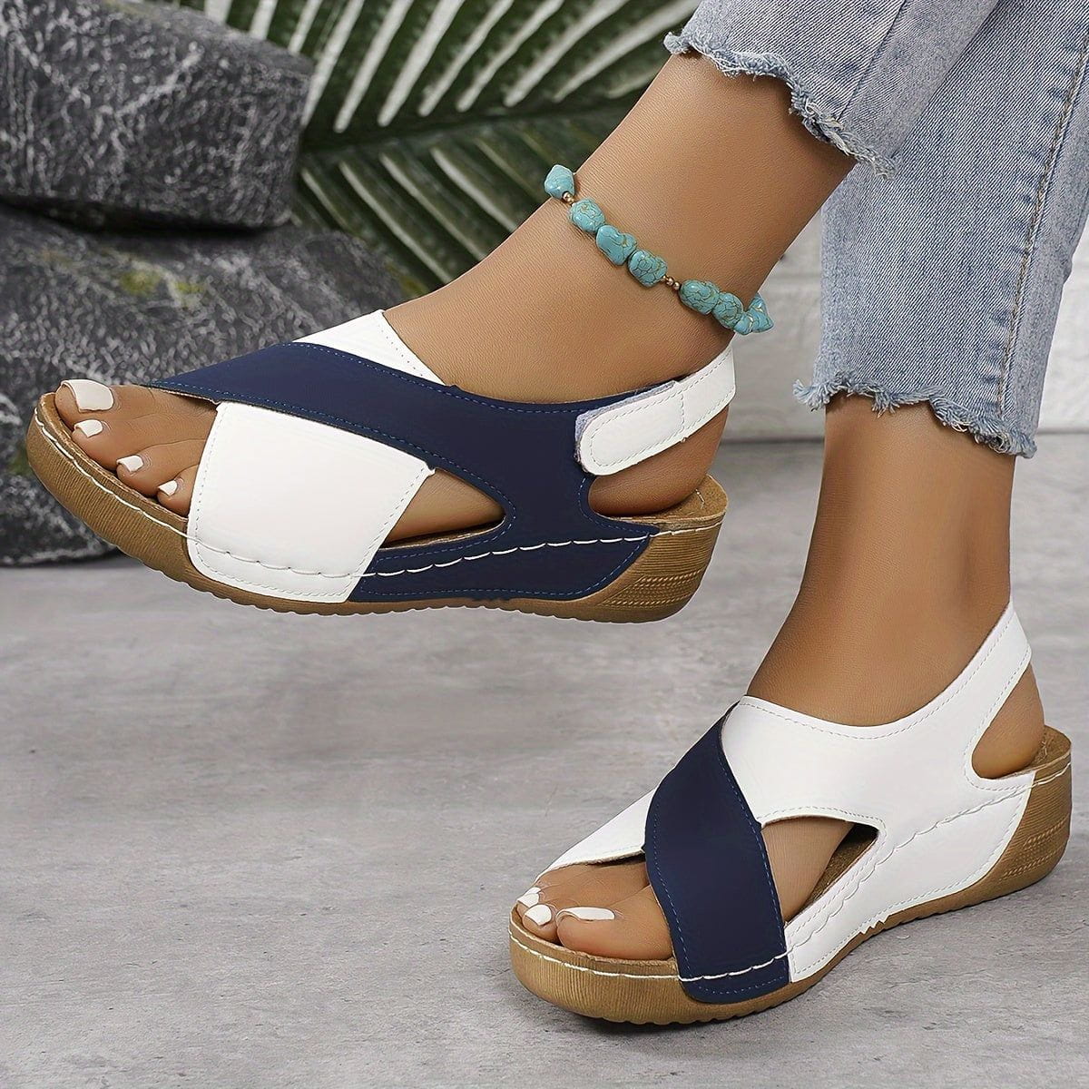 Lavinque Sandals Bleu / 35 Sandales Compensées Confort | Bleu et Blanc | Élégance Décontractée