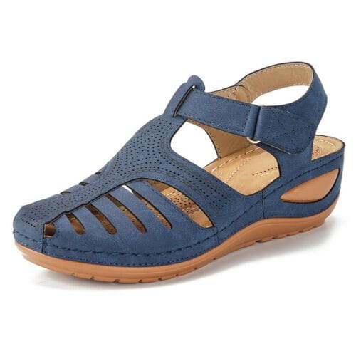 Lavinque Sandals Bleu / 35 Sandales Confort en Cuir | Respirantes & Élégantes | Talon Compensé