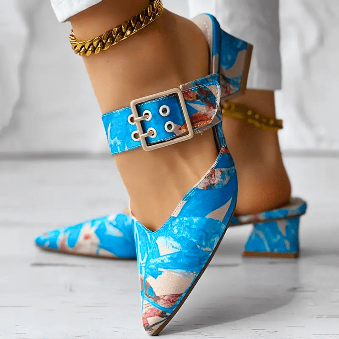 Lavinque Sandals Bleu / 37 Mules à Talons Imprimées | Élégance & Confort | Design Coloré