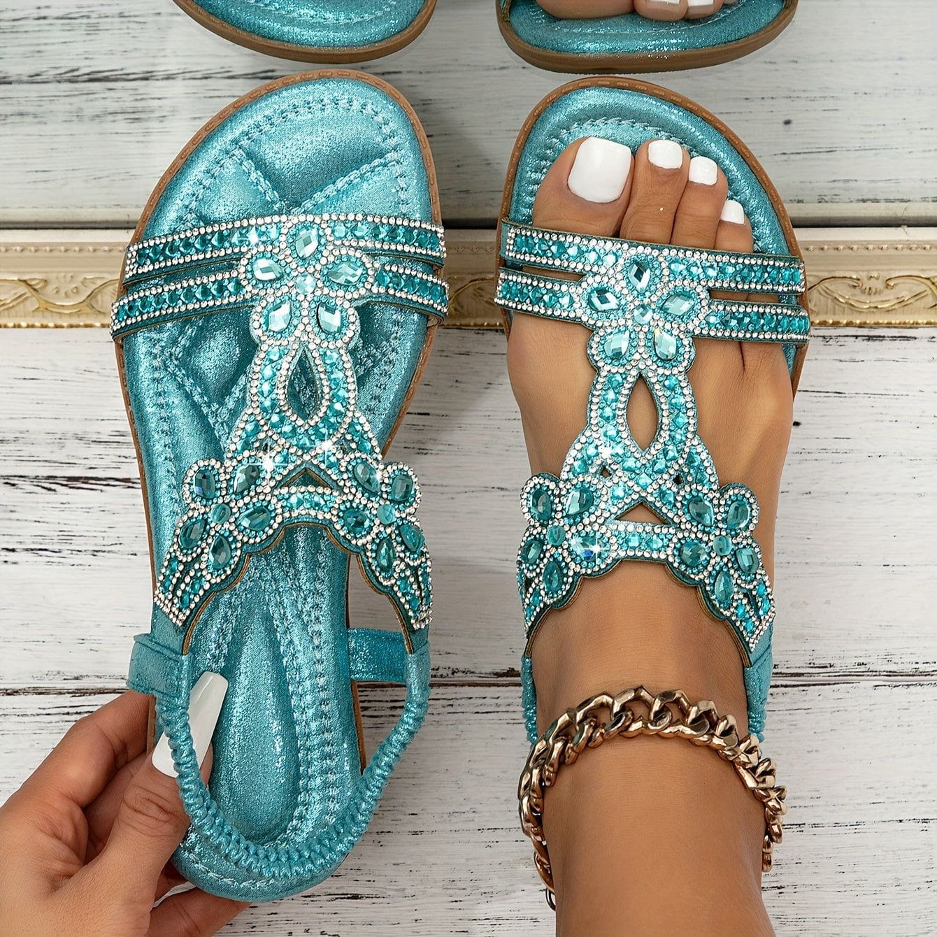 Lavinque Sandals Bleu ciel / 36 Sandales Bohème | Bleu | Élégance et Confort Estival