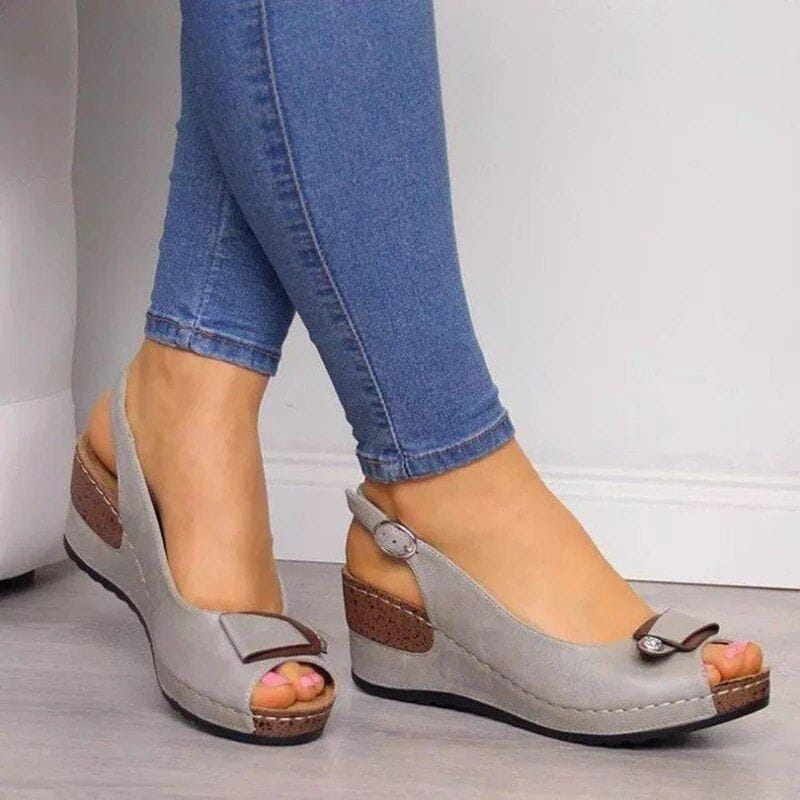Lavinque Sandals Gris / 35 Sandales Compensées à Bout Ouvert | Élégance & Confort | Idéales pour l'Été