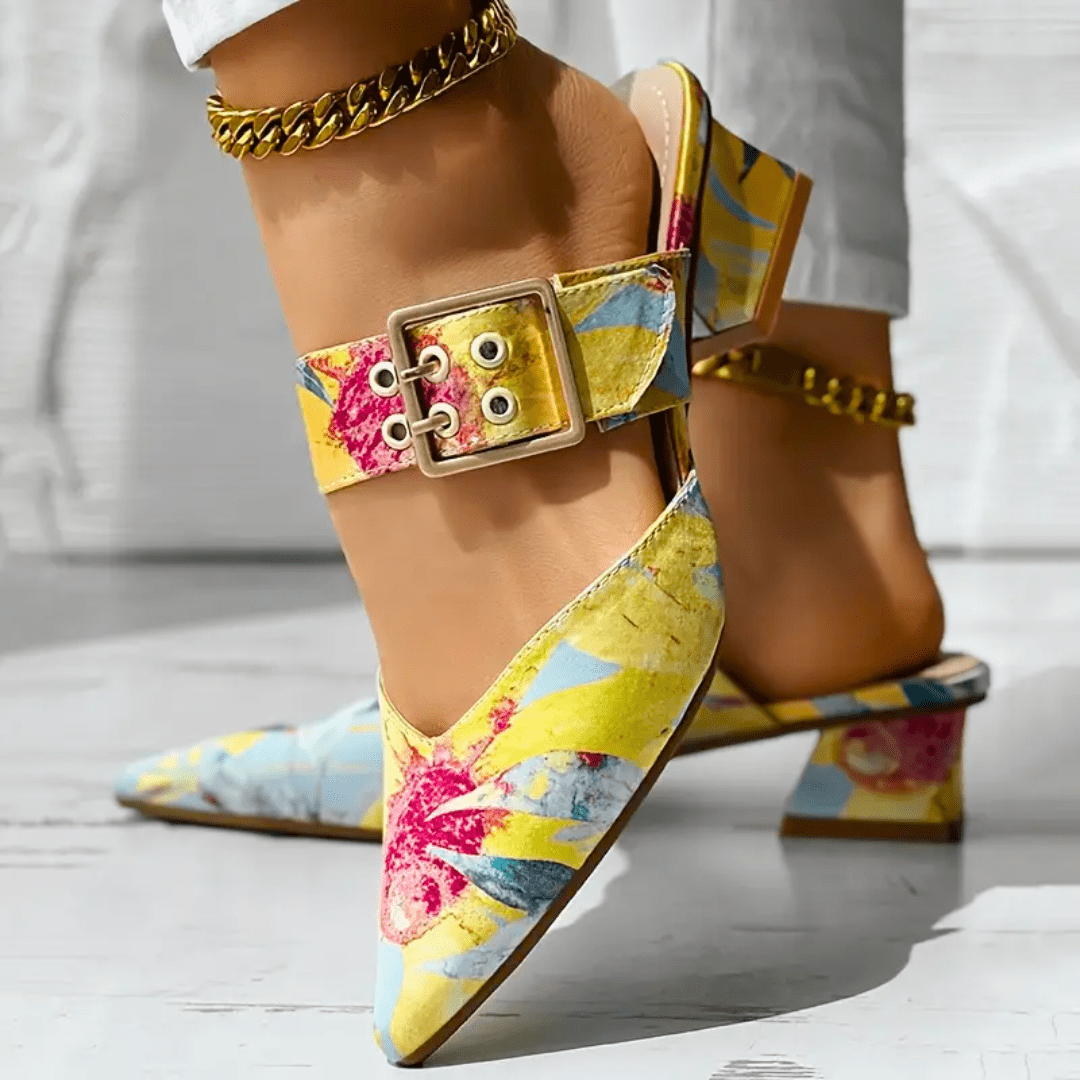 Lavinque Sandals Jaune / 37 Mules à Talons Imprimées | Élégance & Confort | Design Coloré
