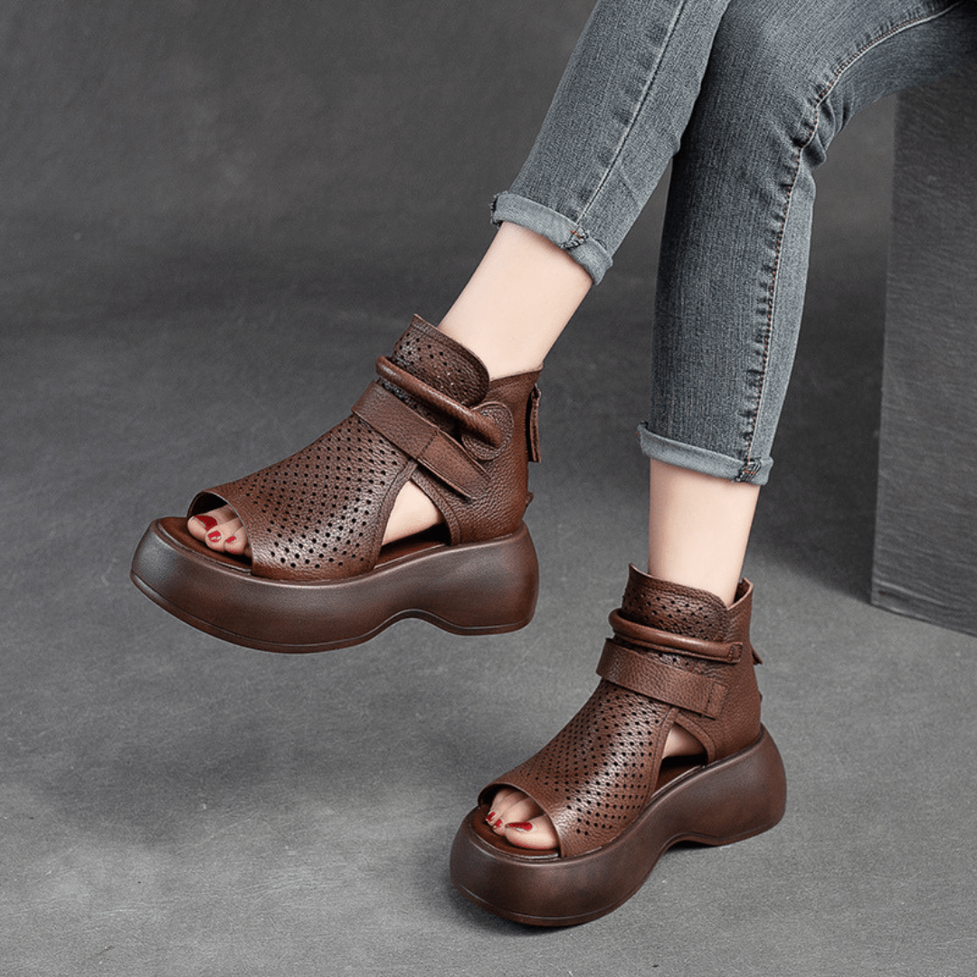 Lavinque Sandals Marron / 34 Sandales Montantes en Cuir | Confort & Style | Semelle Épaisse