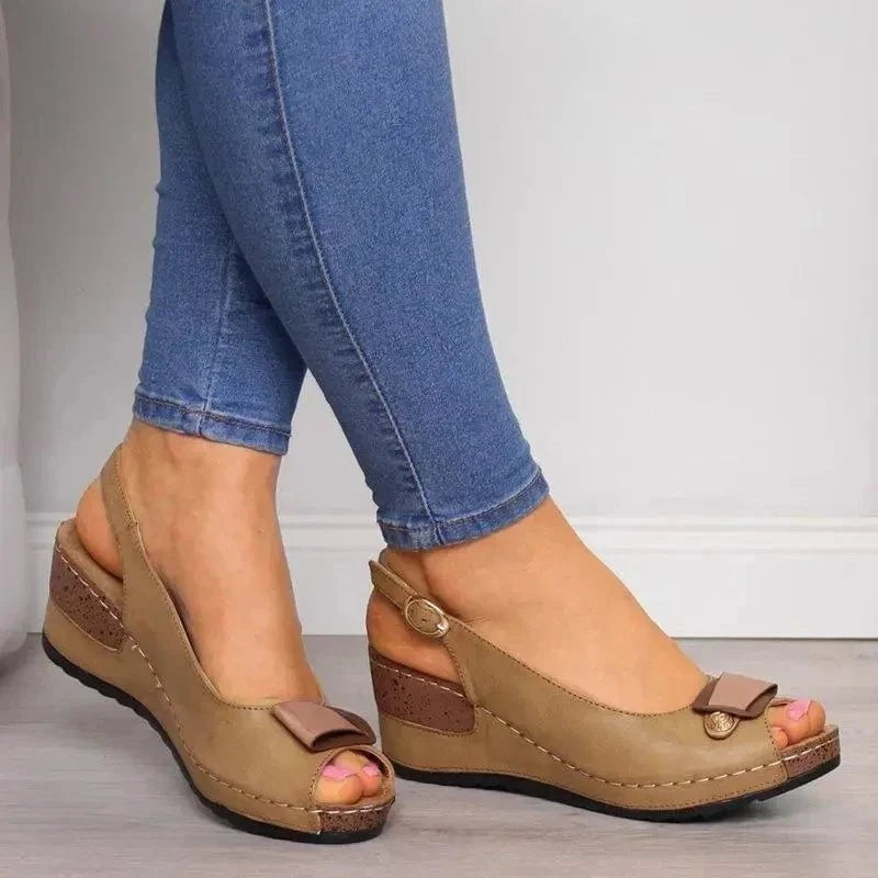 Lavinque Sandals Marron / 35 Sandales Compensées à Bout Ouvert | Élégance & Confort | Idéales pour l'Été