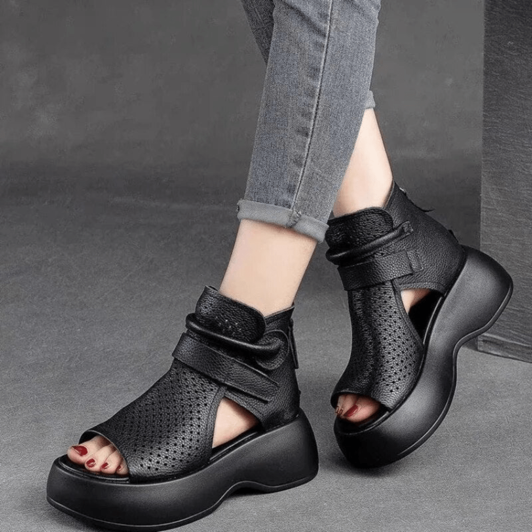 Lavinque Sandals Noir / 34 Sandales Montantes en Cuir | Confort & Style | Semelle Épaisse