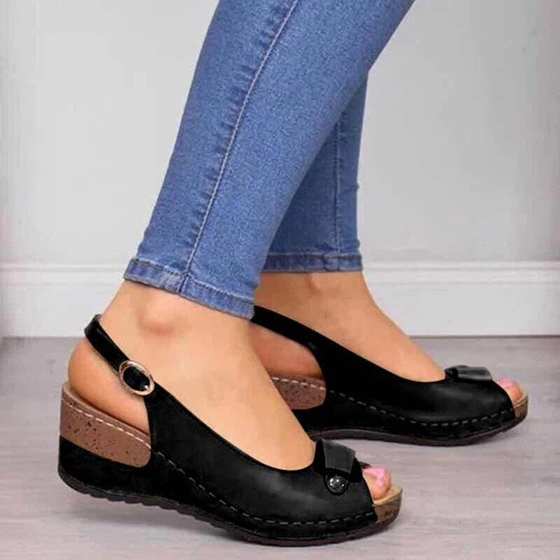 Lavinque Sandals Noir / 35 Sandales Compensées à Bout Ouvert | Élégance & Confort | Idéales pour l'Été