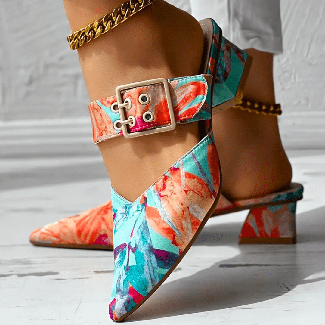 Lavinque Sandals Orange / 37 Mules à Talons Imprimées | Élégance & Confort | Design Coloré
