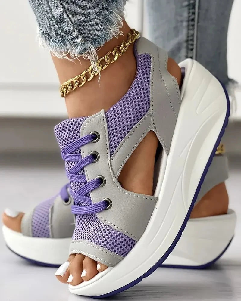 Lavinque Sandals Pourpre / 35 Sandales Baskets à Semelle Épaisse | Confort Style | Look Sport-Chic