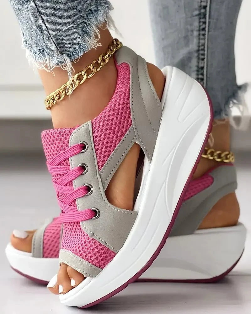 Lavinque Sandals Rose / 35 Sandales Baskets à Semelle Épaisse | Confort Style | Look Sport-Chic