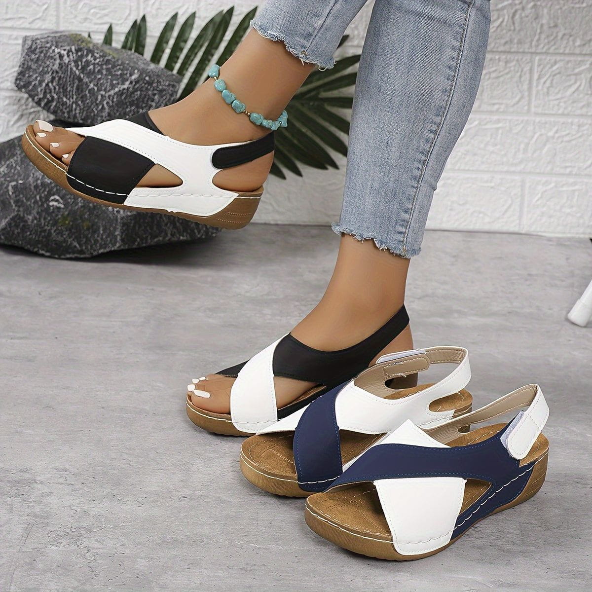 Lavinque Sandals Sandales Compensées Confort | Bleu et Blanc | Élégance Décontractée