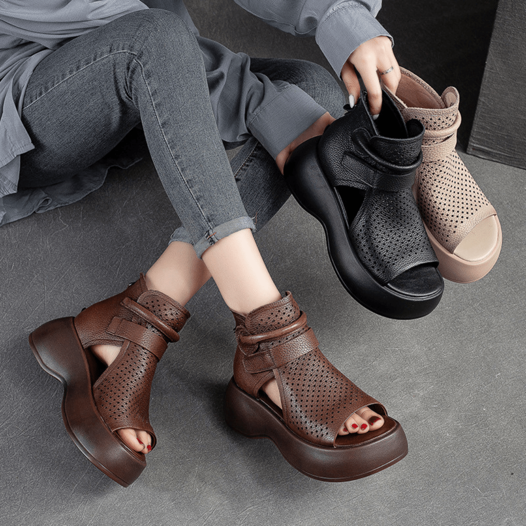 Lavinque Sandals Sandales Montantes en Cuir | Confort & Style | Semelle Épaisse