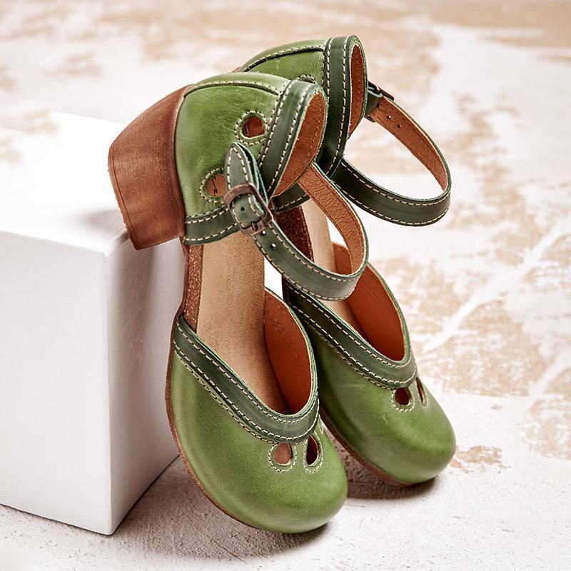 Lavinque Sandals Vert / 34 Chaussures Vintage Femme | Élégance Rétro | Confort et Style